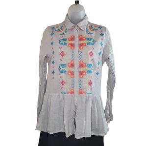 3J Workshop by Johnny Was Long Sleeve Embroidered Button Down Top XS